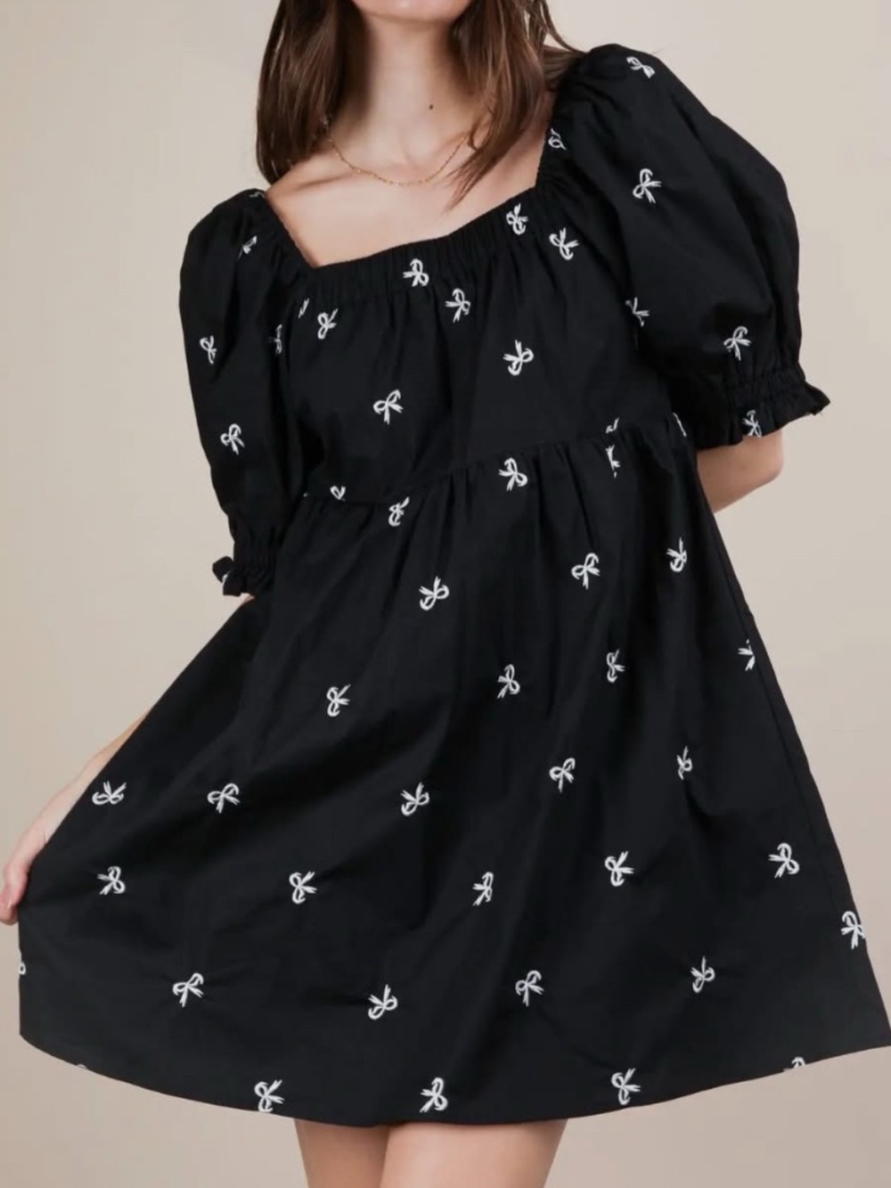 Bow Embroidered Mini Dress Women’s Plus Size 3X Black/ White Short Sleeve NEW